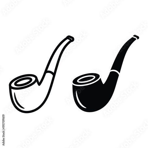 Two black and white smoking pipes vector illustration, flat design
