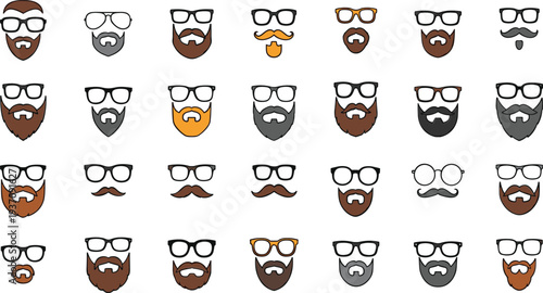 Various stylish bearded men with glasses and mustaches