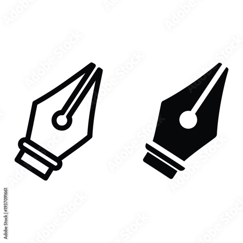 Two black and white fountain pen nibs vector illustration, flat design graphics