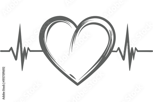 Isolated monochrome heart illustration shows pulse beat passing through the organ for medical health