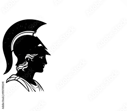 Silhouette of ancient warrior head in profile with plume helmet