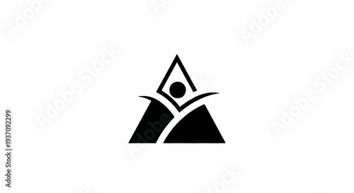 Abstract triangle with stylized human figure and sweeping curves