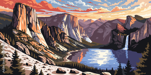 Central Park Autumn Foliage Panorama – USA | United States Peaceful Nature Walkway Illustration, NYC Skyline Background & Golden Fall Landscape Art