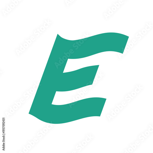 Green Wavy Letter E Logo Emblem Minimalist Typography Eco Wave Brand Icon Design