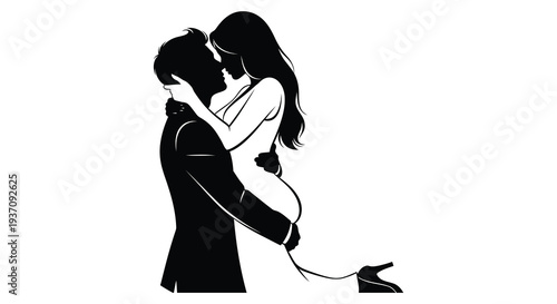 A silhouetted couple embraces in a passionate dance suggesting romance and connection high quality professional detailed