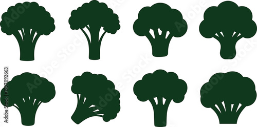 Nine green broccoli arranged in a grid pattern vegetable plant healthy