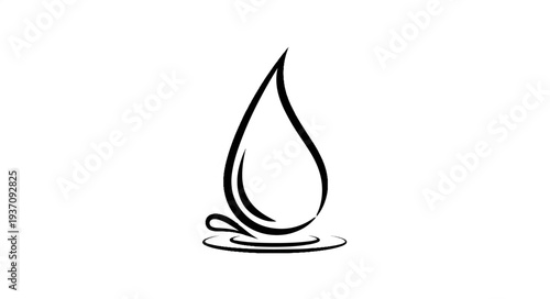Stylized black outline of a falling water drop on a white background