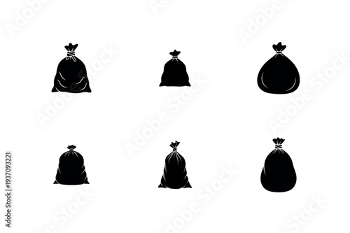 Money Sack and Flour Bag Silhouette Vector Icon Set