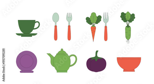 Vegetable and tableware collection illustration