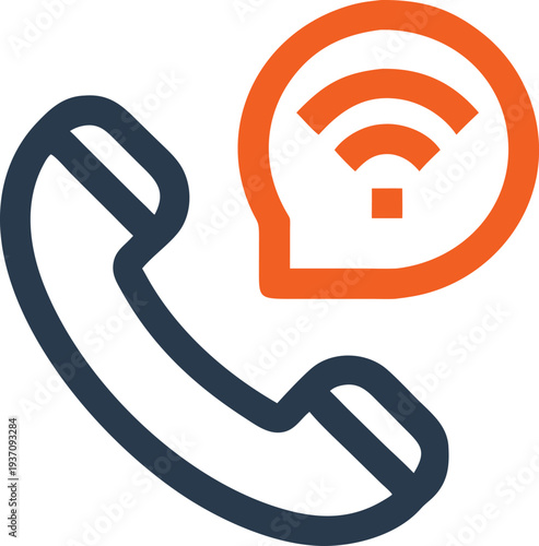 Phone handset with wifi signal in a speech bubble represents digital communication