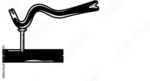 A black and white illustration depicts a crowbar prying a nail from a wooden surface