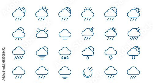 Weather icons cloud sun rain illustrations