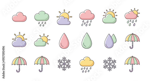 Weather icons clouds rain sun snow