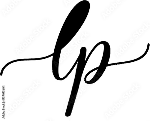 Black cursive calligraphy of the letters lp on a white background
