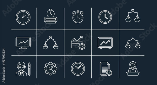 Time and efficiency icons on dark backdrop