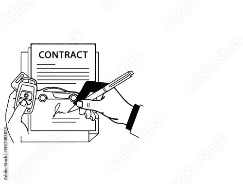 Signing a car contract and holding keys, an illustrative depiction