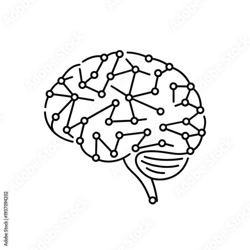 Line art illustration of a human brain with interconnected neural networks