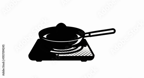 Black silhouette of a frying pan cooking on a stovetop