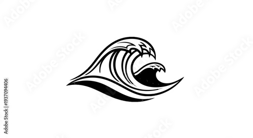 Stylized black ink waves cresting against a white background