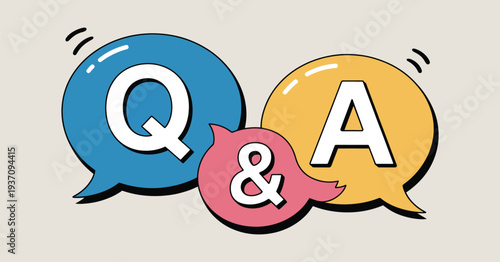 Questions and answers icon, Q and A symbol colorful vector illustration representing FAQ section, customer inquiry response, support communication, information sharing and help desk service concept.