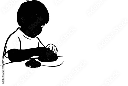 Child playing with molding clay, focused and creative