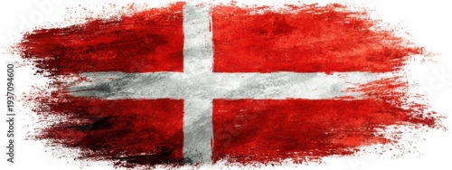Danish flag with red background and white cross, creating a bold and striking visual effect in abstract style