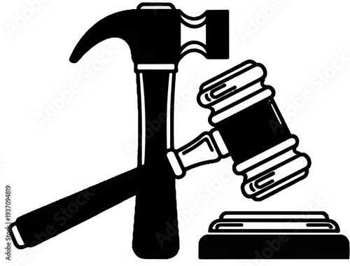 Hammer and gavel symbolize justice and construction