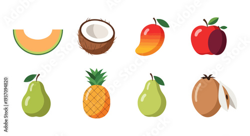 Variety of fresh colorful fruit on white