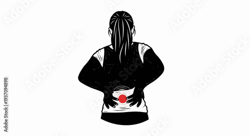 Stylized illustration of a person experiencing lower back pain with red