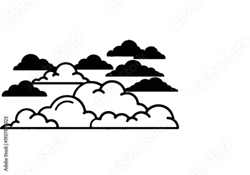 Stylized black and white clouds in a layered arrangement