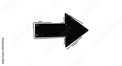 A black arrow pointing to the right on a with a sketchy outline