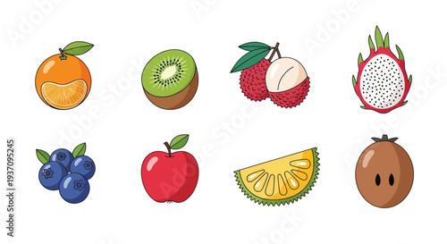 Various colorful fruit illustrations