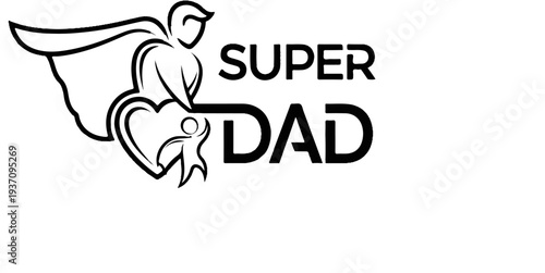 Stylized outline of a superhero dad with a child in his arm