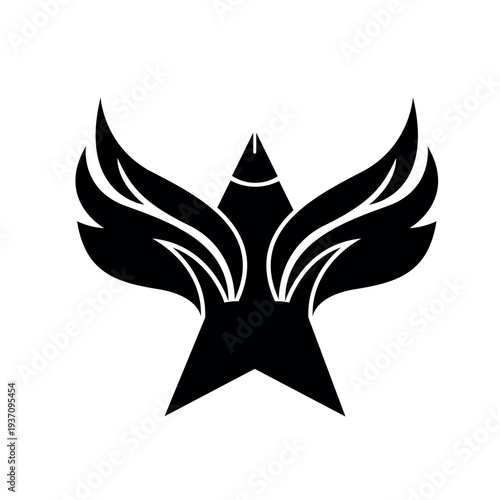 Winged Star Logo Emblem With Stylized Feathers Badge Design For Brand, Achievement, Freedom And Heraldry