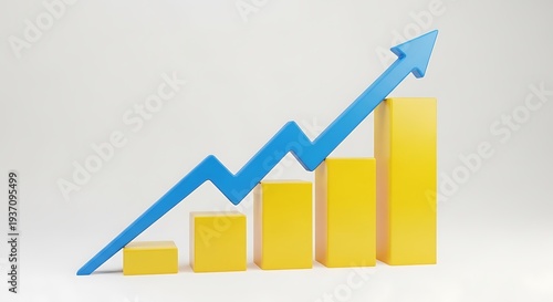 Growing business graph with rising arrow and yellow bars on white Free Download Growing business graph with rising arrow and yellow bars on white - GFXLoad
