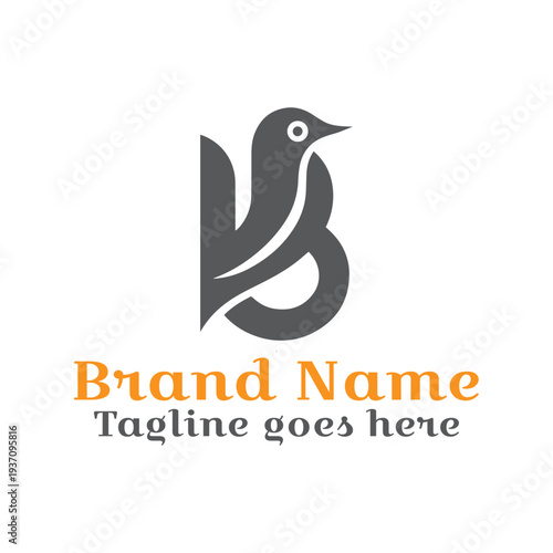 B shape bird logo. Fully Vector EPS file. CMYK color mode. Editable color. Easy to download.