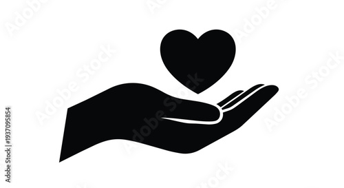 Black silhouette of a hand holding a heart