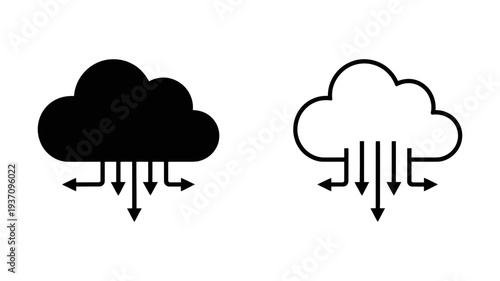 A cloud icon with arrows indicating data flow, symbolizing cloud computing, storage, and data exchange.
