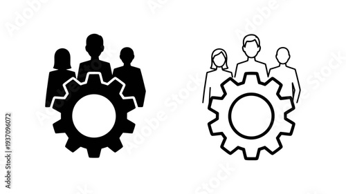 A diverse team of three people, including a woman, collaboratively working with an essential business gear.