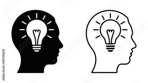 An illuminated lightbulb within a human head profile symbolizes a brilliant idea or moment of insight.