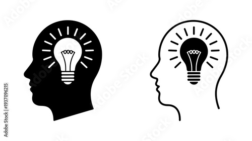 A human head in profile displaying a radiant lightbulb inside, representing a new idea or insight.