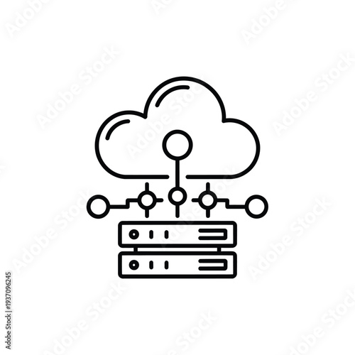Cloud server connection with data storage illustration in a simple line style