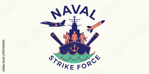 Naval strike force emblem featuring aircraft ship and personnel