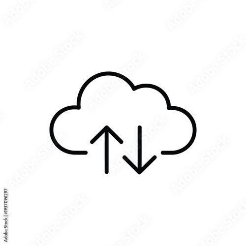 Simple black and white illustration of a cloud with up and down arrows