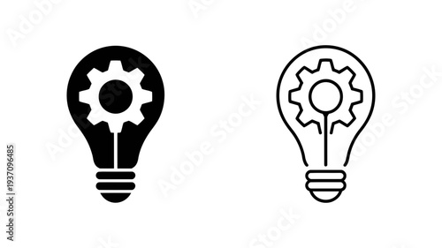 A lightbulb containing a prominent gear icon represents the mechanism of idea generation and problem-solving.