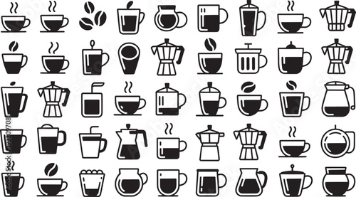 Coffee and tea cups mugs black