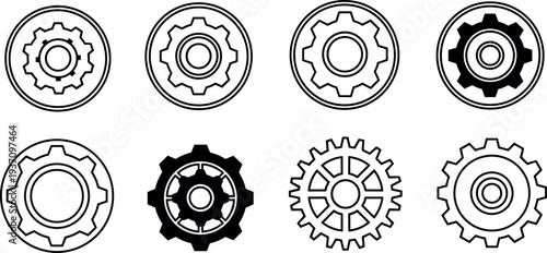 Gear Cogwheel Line Icon Set with Mechanical Engineering and Settings Symbols for Industry, Technology Configuration, Automation, and Maintenance Design