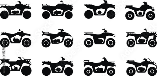 ATV quad bike silhouette collection, all terrain vehicle off road transport icons set, adventure motorbike vector illustration isolated design