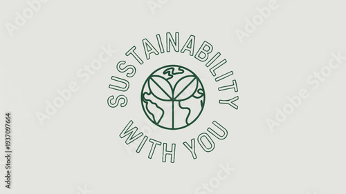 Sustainable eco friendly logo with tree and text on beige background for environmental concepts