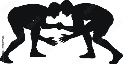 Wrestling athletes silhouette grappling fight sport competition training vector illustration isolated wrestling match fighters strength athletic combat pose